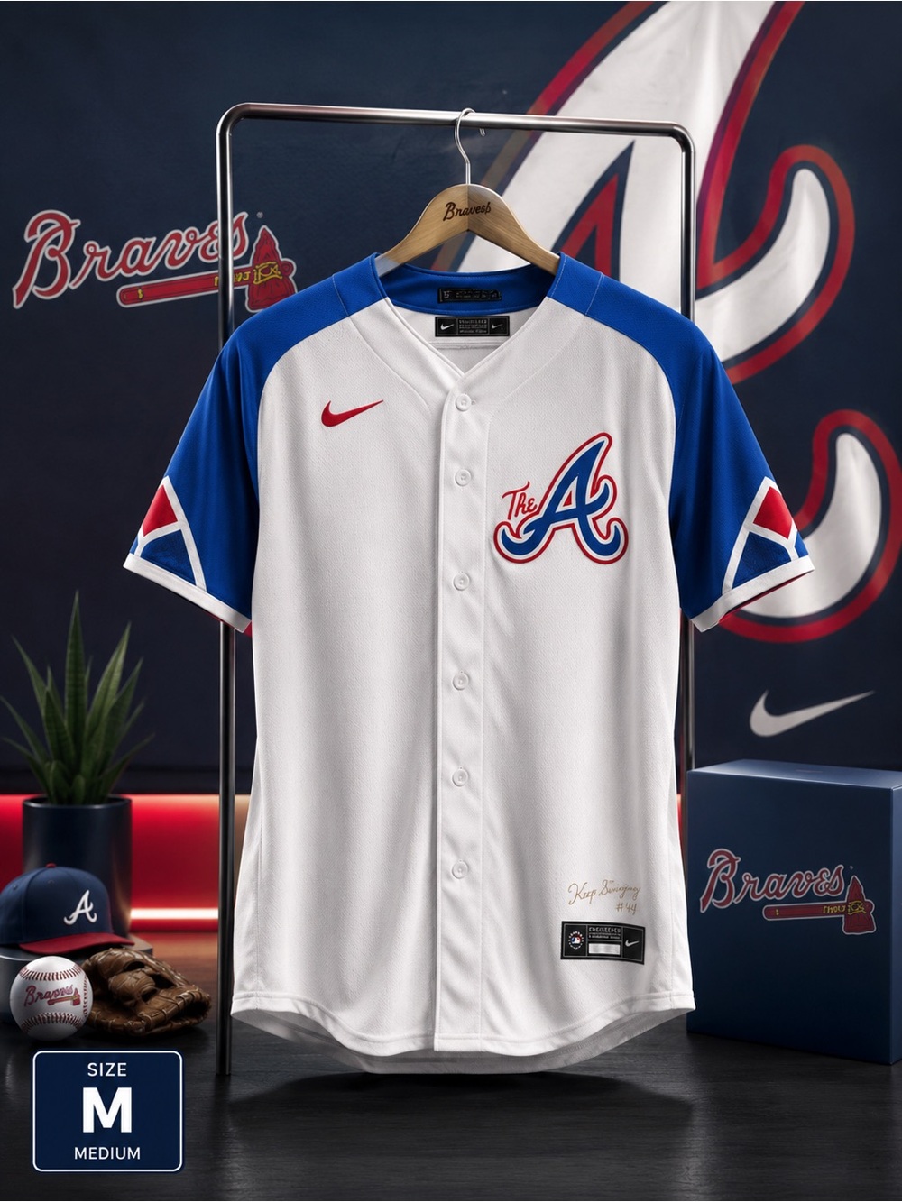 Nike White and Royal Blue Atlanta Braves Baseball Jersey